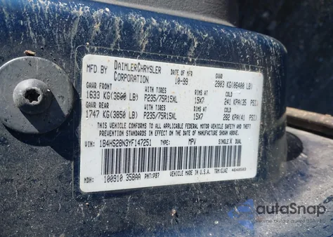 2000 Dodge Durango z USA, uszkodzony, nr VIN 1B4HS28N3YF147251